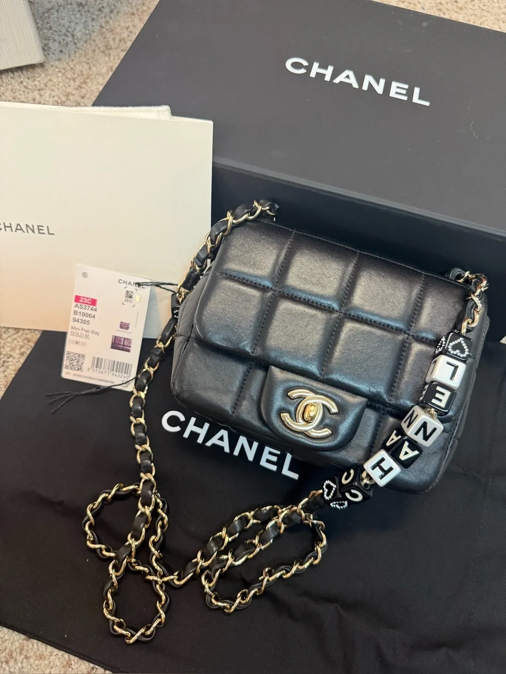 CHANEL Monacoco Logo Blocks Square Flap Bag Quilted Lambskin with Resin Mini